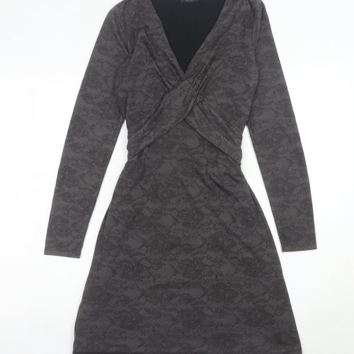 Esprit Women’s Grey XS Wrap Dress Long Sleeve Floral Belted