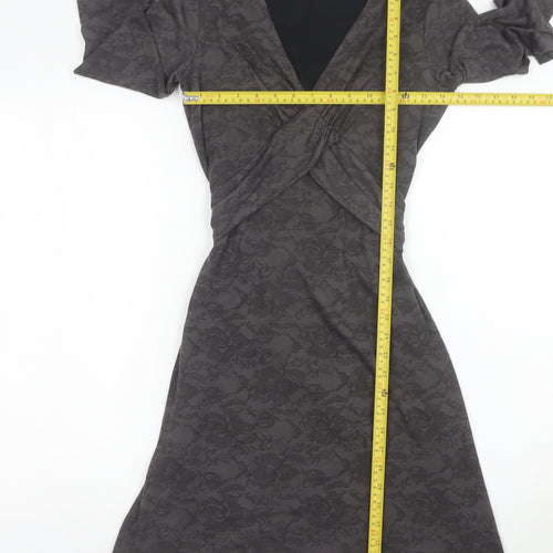 Esprit Women’s Grey XS Wrap Dress Long Sleeve Floral Belted