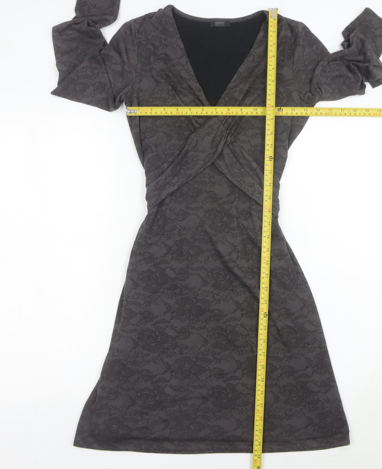 Esprit Women’s Grey XS Wrap Dress Long Sleeve Floral Belted