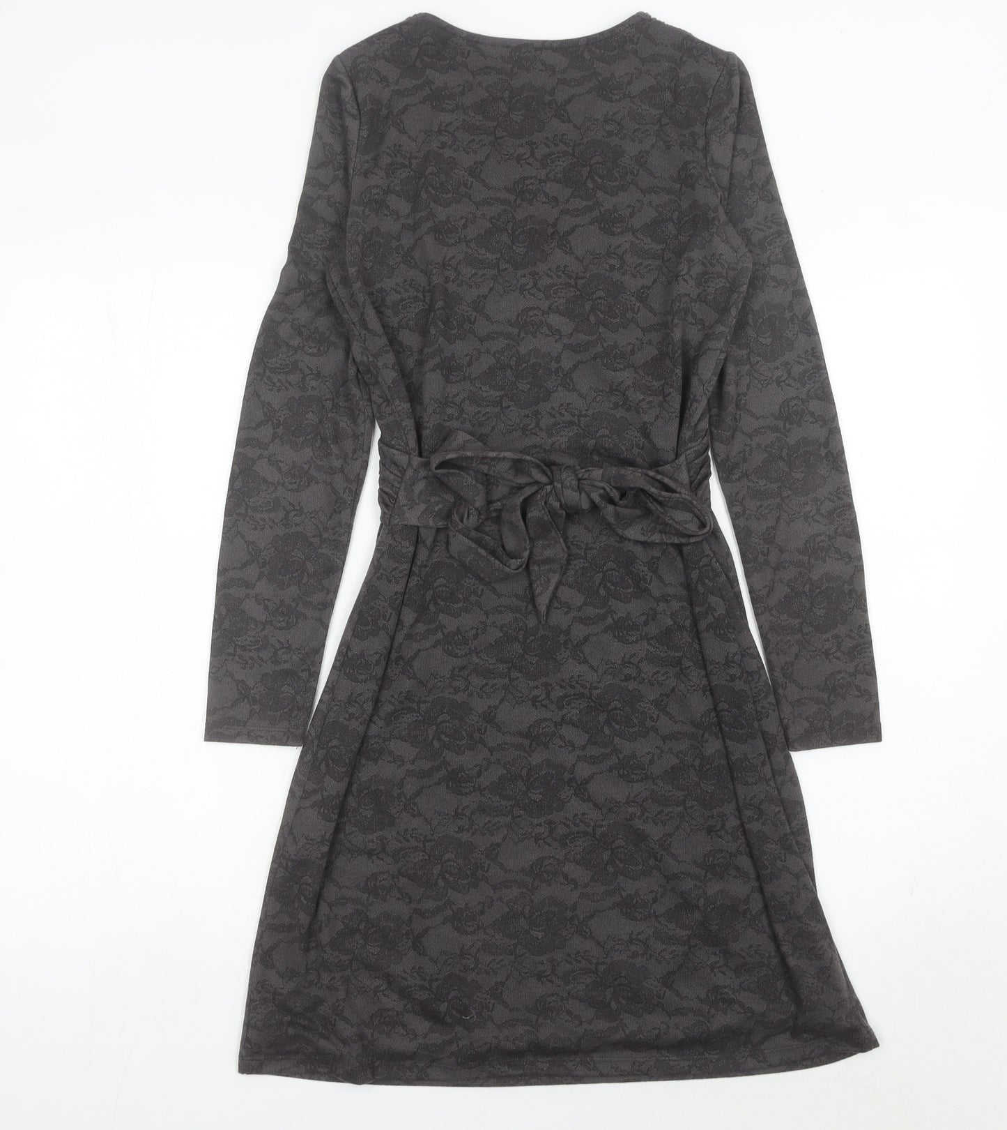 Esprit Women’s Grey XS Wrap Dress Long Sleeve Floral Belted