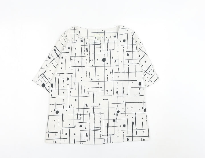 Gant Womens White Geometric Tunic Blouse Top Size 10 Short Sleeve