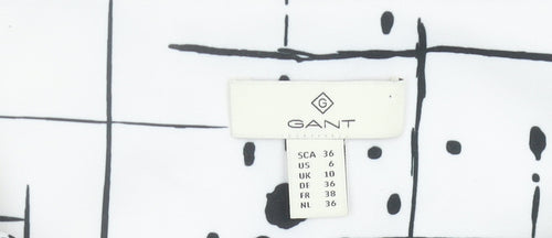 Gant Womens White Geometric Tunic Blouse Top Size 10 Short Sleeve