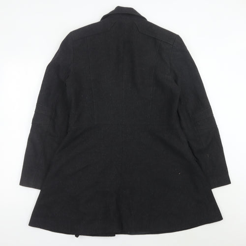 Warehouse Women’s Black Wool Blend Zip Coat Size 14 Mid-Length