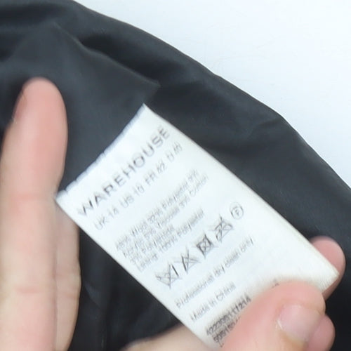 Warehouse Women’s Black Wool Blend Zip Coat Size 14 Mid-Length