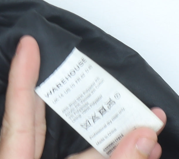 Warehouse Women’s Black Wool Blend Zip Coat Size 14 Mid-Length