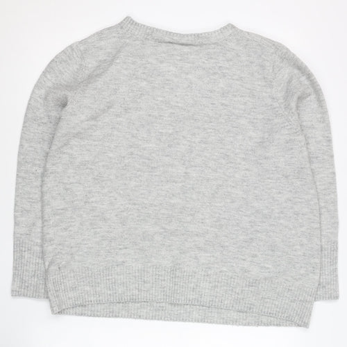 Wallis Women’s Grey Beaded Pullover Jumper Size L Crew Neck Knit