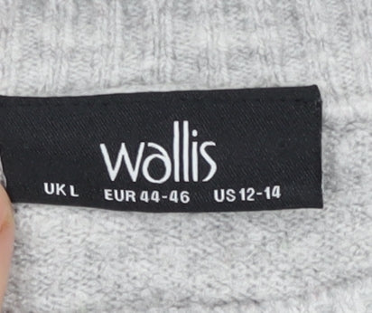 Wallis Women’s Grey Beaded Pullover Jumper Size L Crew Neck Knit