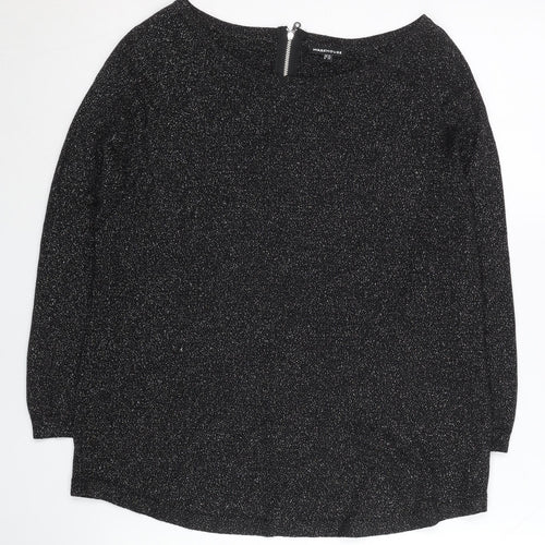 Warehouse Women’s Black Glitter Zip Back Pullover Jumper UK 10