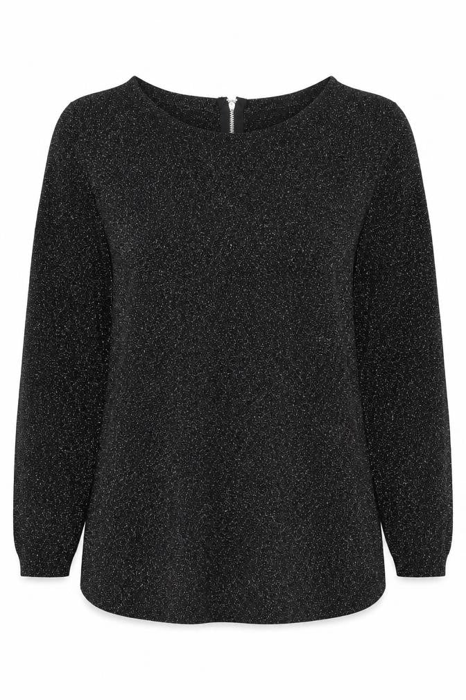 Front view of Warehouse Women’s Black Glitter Zip Back jumper UK 10
