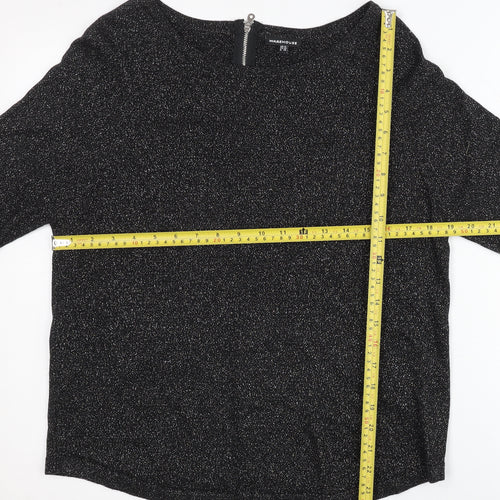 Warehouse Women’s Black Glitter Zip Back Pullover Jumper UK 10