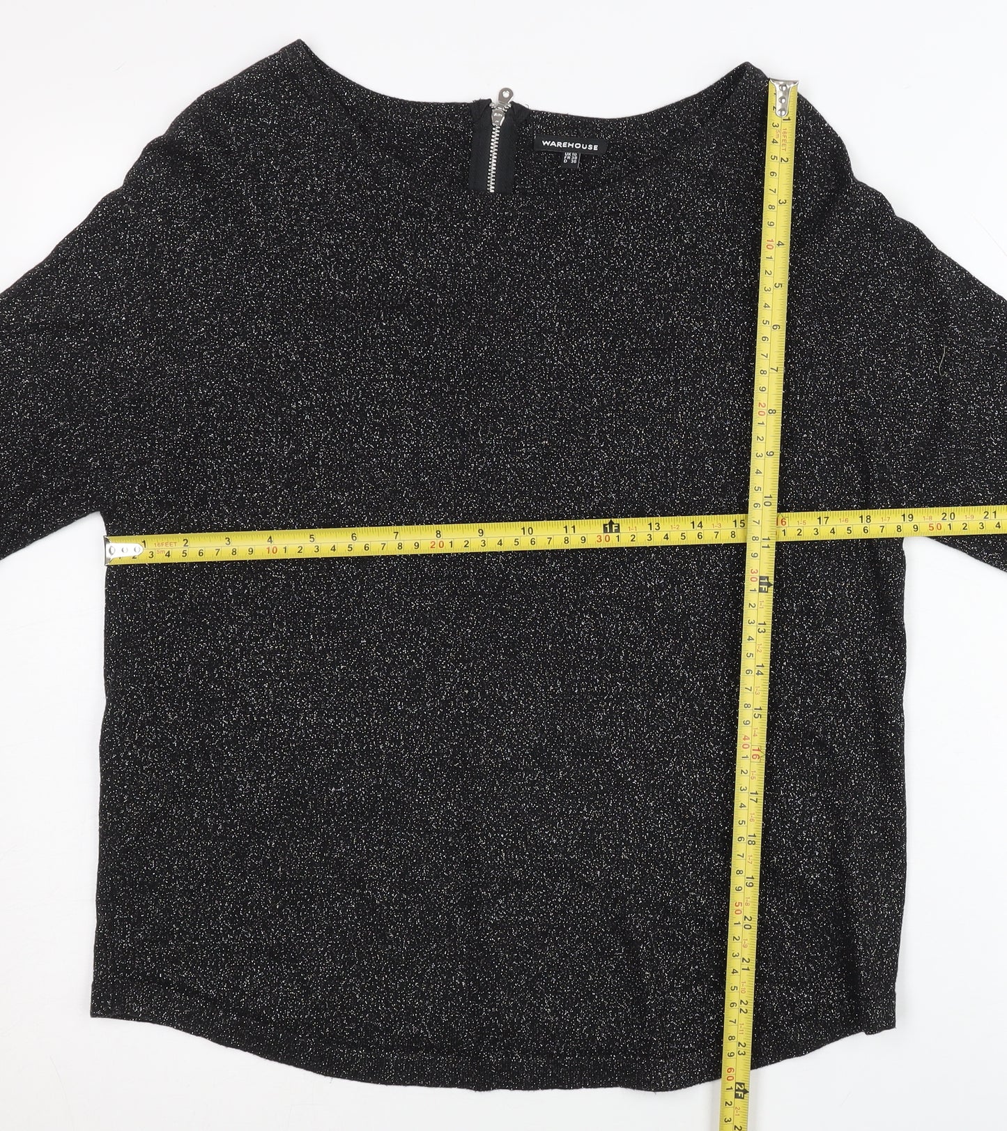 Warehouse Women’s Black Glitter Zip Back Pullover Jumper UK 10