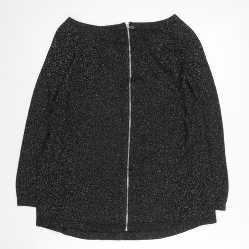 Warehouse Women’s Black Glitter Zip Back Pullover Jumper UK 10