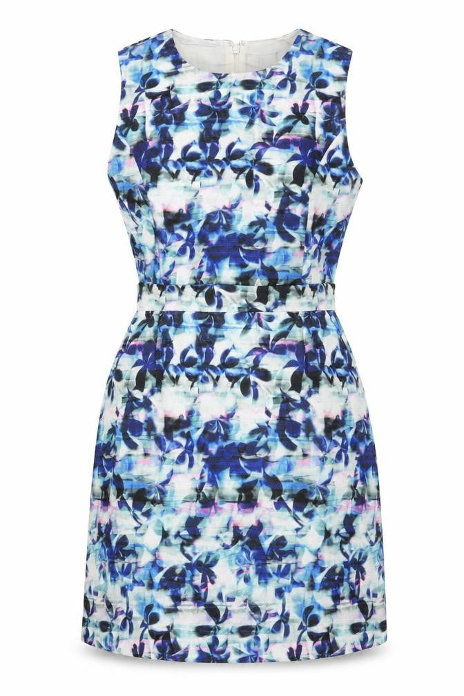 Front view of Warehouse women’s multicoloured floral sheath dress uk 12