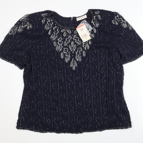 Bonmarché Women’s Blue Beaded Blouse Size 18 Formal Tunic Style