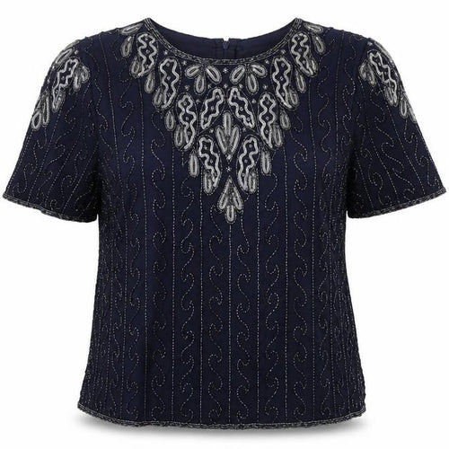 Bonmarché Women’s Blue Beaded Blouse Size 18 Formal Tunic Style