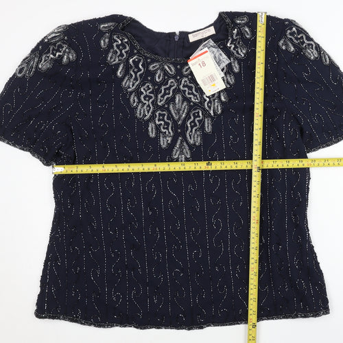 Bonmarché Women’s Blue Beaded Blouse Size 18 Formal Tunic Style