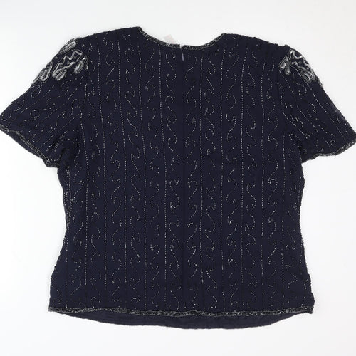 Bonmarché Women’s Blue Beaded Blouse Size 18 Formal Tunic Style