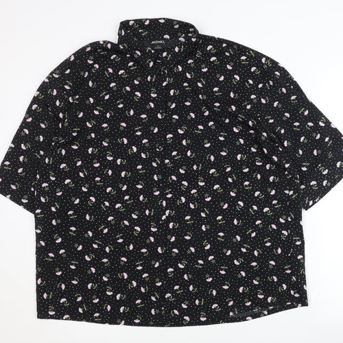 Monki Womens Black Floral Button-Up Shirt Size S Short Sleeve