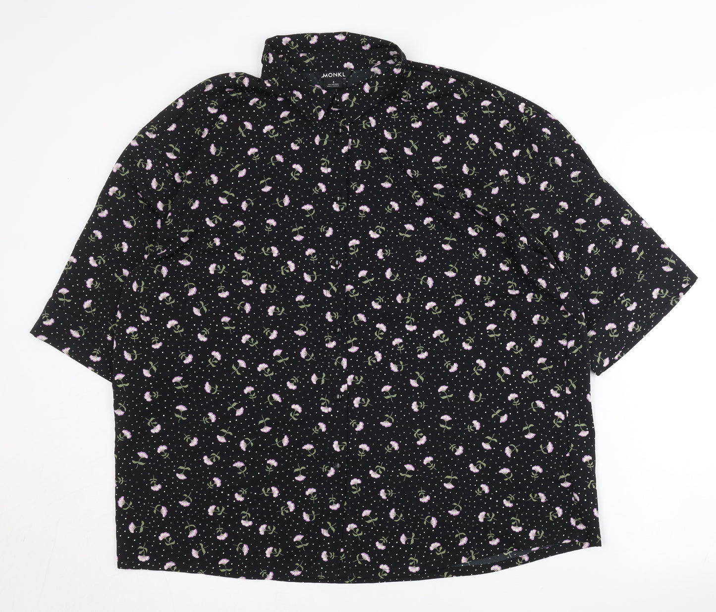 Monki Womens Black Floral Button-Up Shirt Size S Short Sleeve
