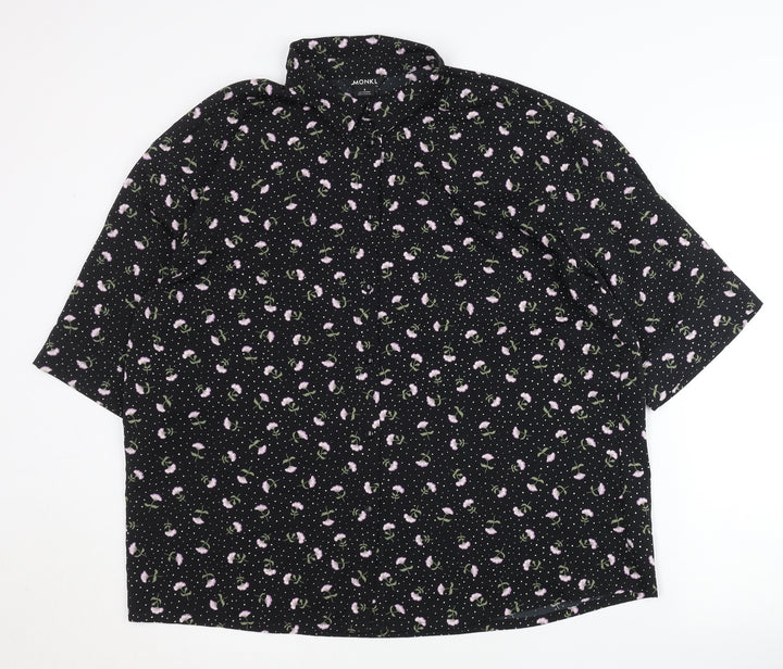 Monki Womens Black Floral Button-Up Shirt Size S Short Sleeve