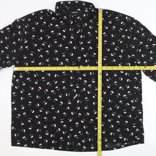 Monki Womens Black Floral Button-Up Shirt Size S Short Sleeve