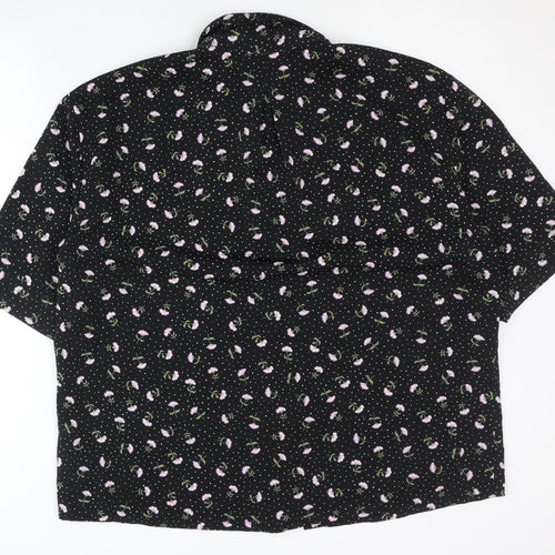 Monki Womens Black Floral Button-Up Shirt Size S Short Sleeve