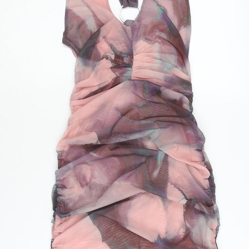 Oh Polly Womens Size 8 Bodycon Halter Dress Multicoloured Mesh Party