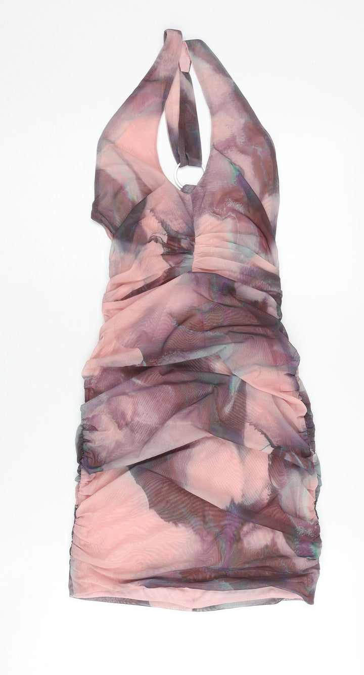 Oh Polly Womens Size 8 Bodycon Halter Dress Multicoloured Mesh Party