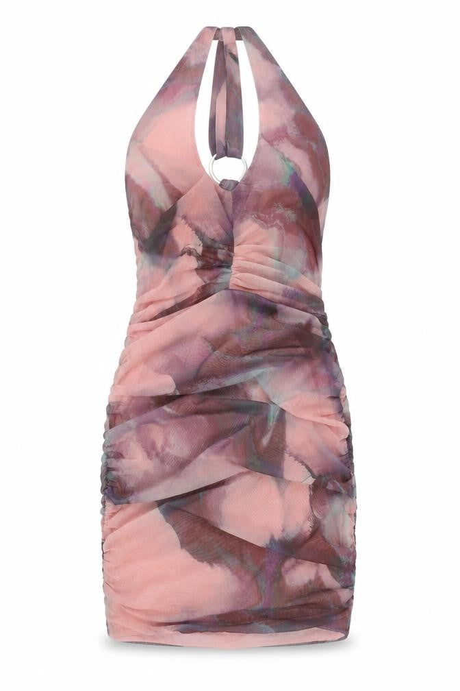 Oh Polly Womens Size 8 Bodycon Halter Dress Multicoloured Mesh Party