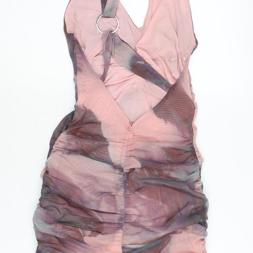 Oh Polly Womens Size 8 Bodycon Halter Dress Multicoloured Mesh Party