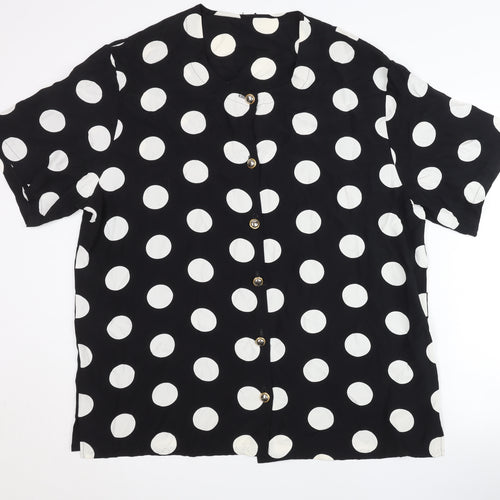 St Michael Womens Black Polka Dot Blouse Size 20 Short Sleeve Retro