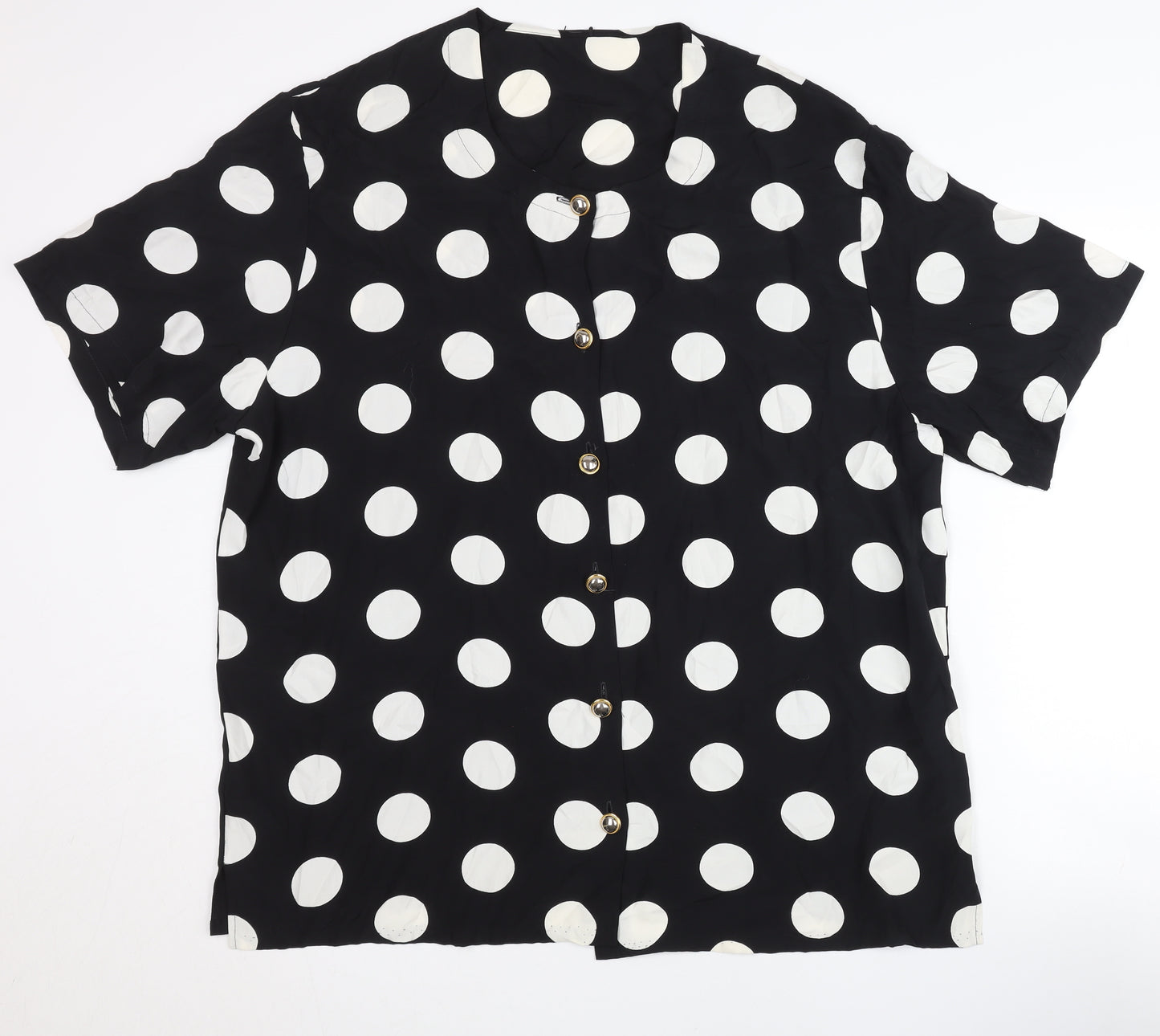 St Michael Womens Black Polka Dot Blouse Size 20 Short Sleeve Retro