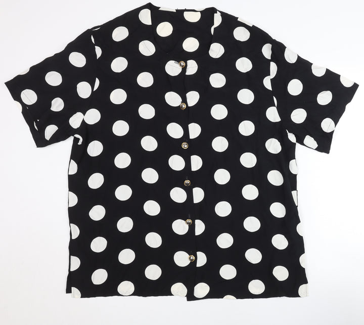 St Michael Womens Black Polka Dot Blouse Size 20 Short Sleeve Retro