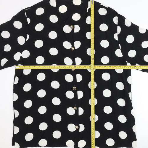 St Michael Womens Black Polka Dot Blouse Size 20 Short Sleeve Retro