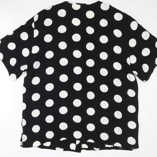 St Michael Womens Black Polka Dot Blouse Size 20 Short Sleeve Retro