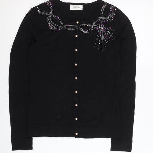 Wallis Petite Womens Black Beaded Cardigan Size 8 Knitwear