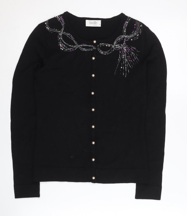 Wallis Petite Womens Black Beaded Cardigan Size 8 Knitwear