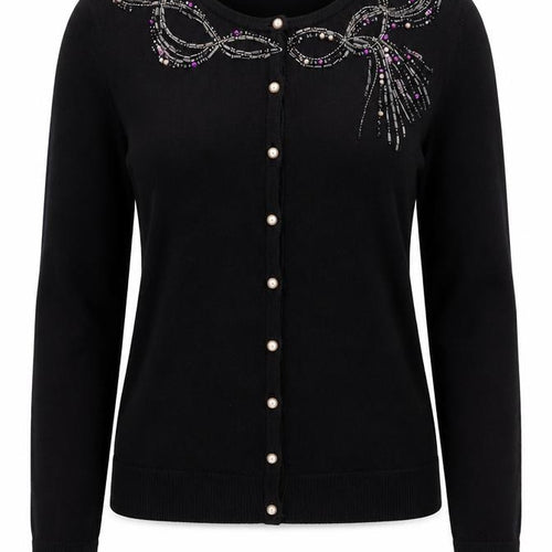 Wallis Petite Womens Black Beaded Cardigan Size 8 Knitwear
