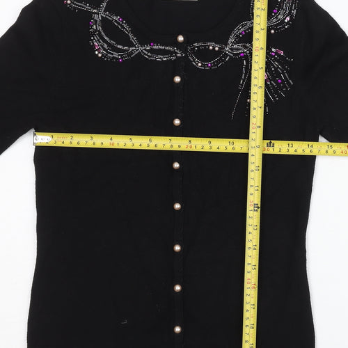 Wallis Petite Womens Black Beaded Cardigan Size 8 Knitwear