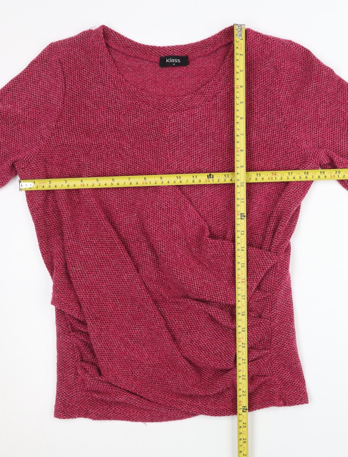 Klass Womens Pink Knit Pullover Jumper Size M Scoop Neck Long Sleeve