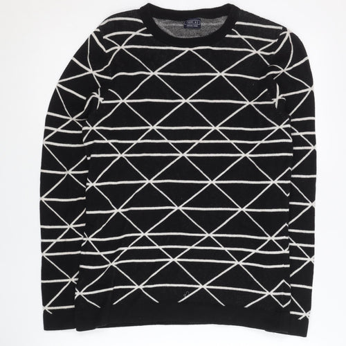 Next Girls Black Geometric Knit Jumper Pullover 12 Years Long Sleeve Cotton