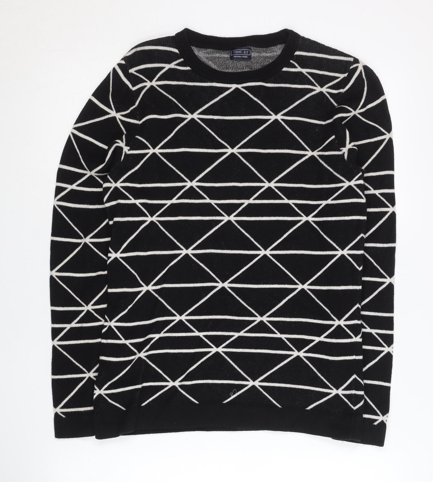Next Girls Black Geometric Knit Jumper Pullover 12 Years Long Sleeve Cotton