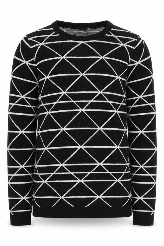 Front view of Next girls’ black geometric knit jumper 12 years long sleeve cotton
