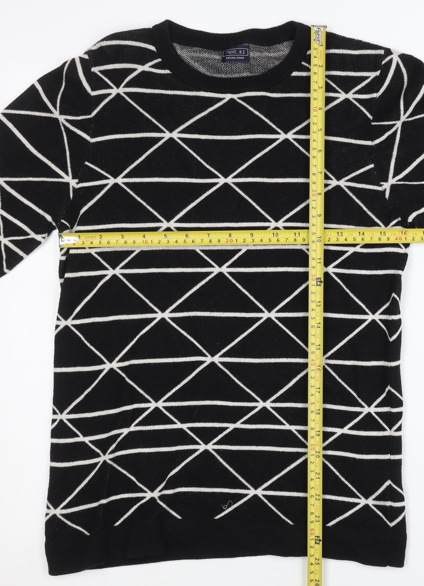 Next Girls Black Geometric Knit Jumper Pullover 12 Years Long Sleeve Cotton