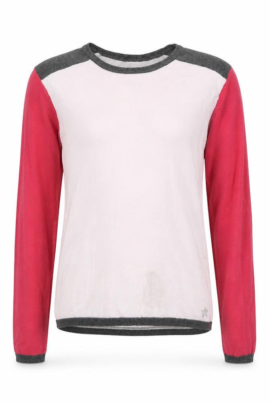 Front view of In Extenso girls’ colourblock pink red grey jumper, size 16, years