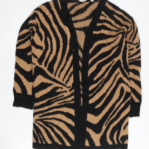 Amara Reya Womens Black Brown Zebra Print Cardigan M
