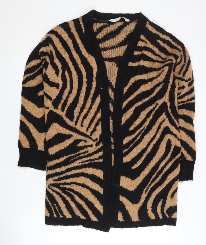 Amara Reya Womens Black Brown Zebra Print Cardigan M