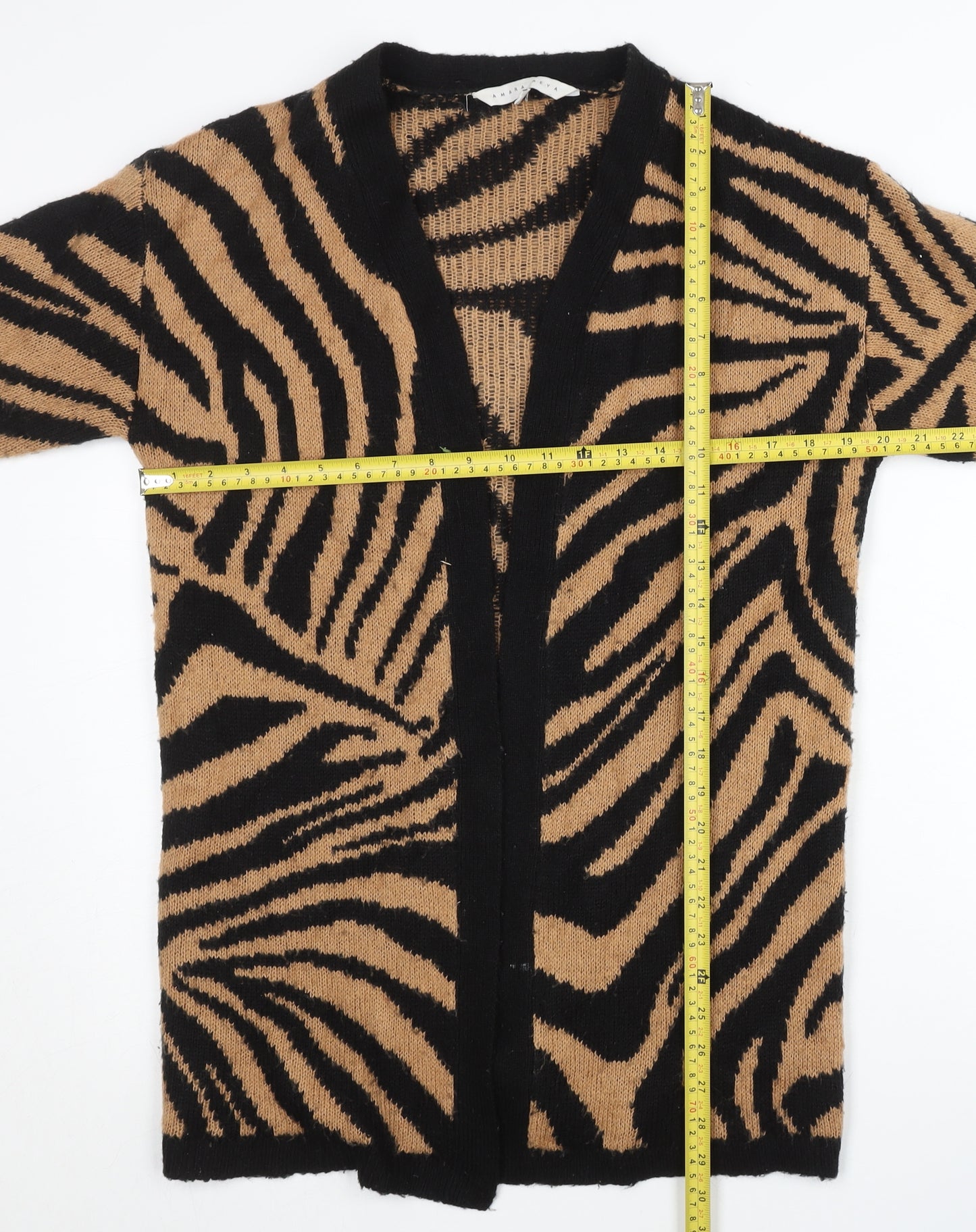 Amara Reya Womens Black Brown Zebra Print Cardigan M