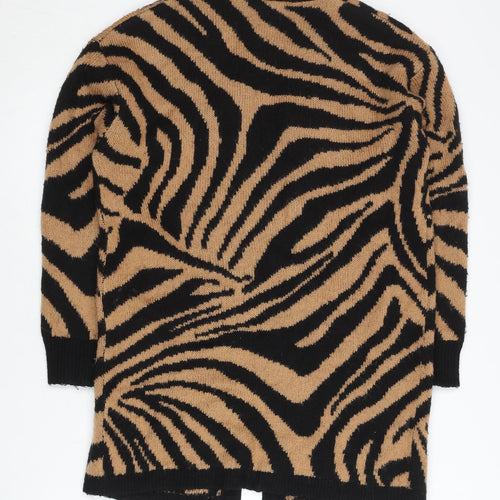 Amara Reya Womens Black Brown Zebra Print Cardigan M