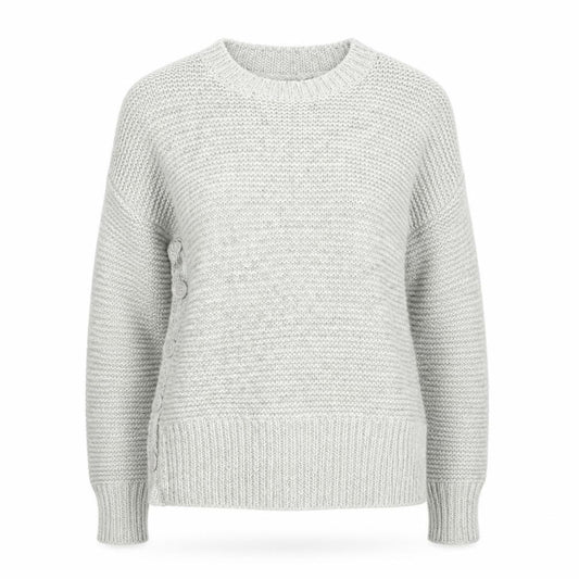Front view of ASOS women’s grey chunky knit jumper, size UK 8, crew neck pullover